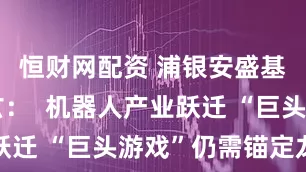 恒财网配资 浦银安盛基金李浩玄：  机器人产业跃迁 “巨头游戏”仍需锚定龙头